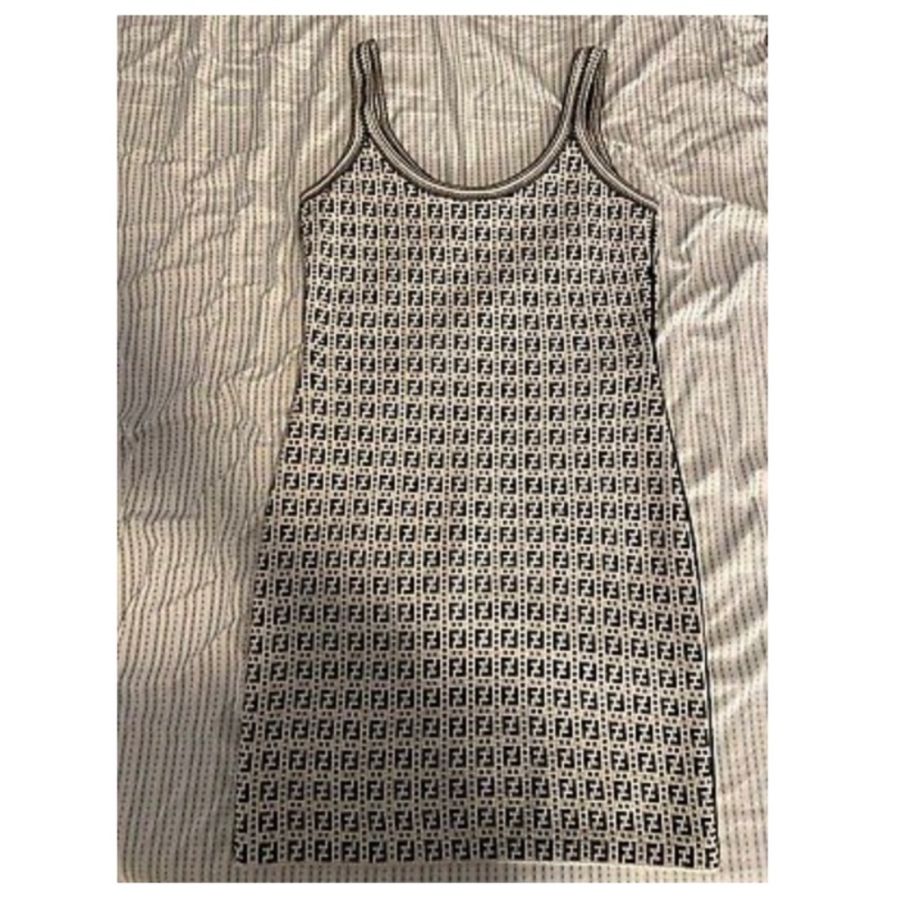 Fendi White Jacquard-knit Mini Casual Dress
